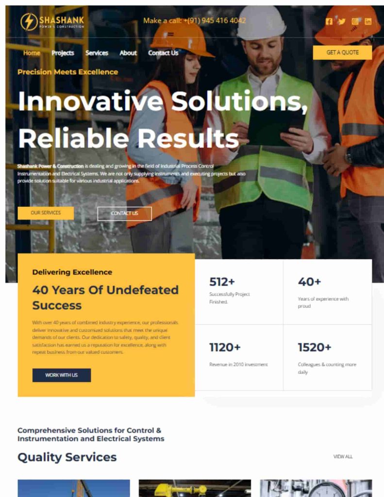 website design for power and constructon