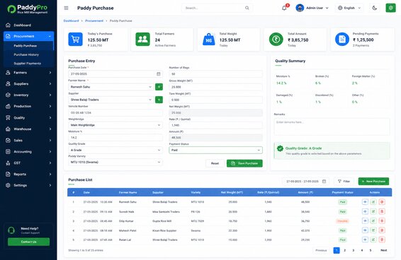 PaddyPro Rice Mill Business Software Interface